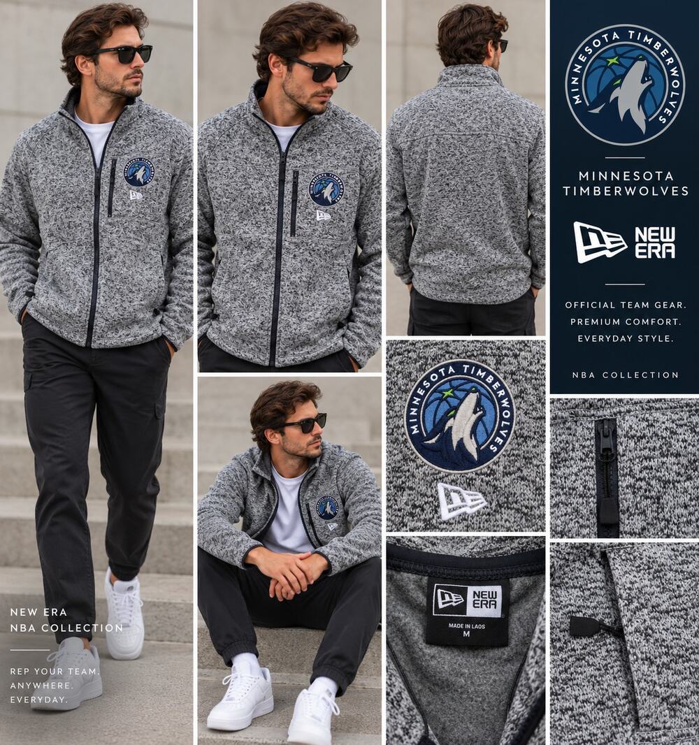 New Era Minnesota Timberwolves Full Zip Fleece Jacket Gray Men’s Medium NWT